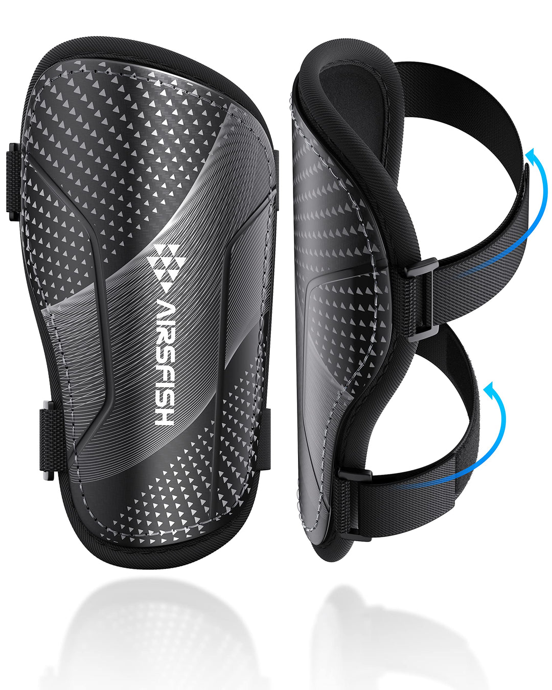 Shin Guards Soccer Kids Youth, CE Certified Airsfish Shin Pads Protection Gear for 2-18 Years Old Boys Girls Teenagers High Impact Resistant Breathable Comfortable 1 Pair 4 Sizes (XX-Small, Black)