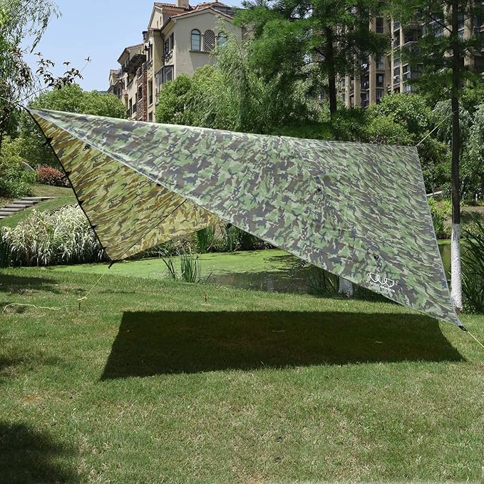 Gold Armour Rainfly Tarp Hammock, Premium 14.7ft/12ft/10ft/8ft Rain Fly Cover, Waterproof Ultralight Camping Shelter Canopy, Survival Equipment Gear Camping Tent Accessories (Camouflage 10ft x 8ft)