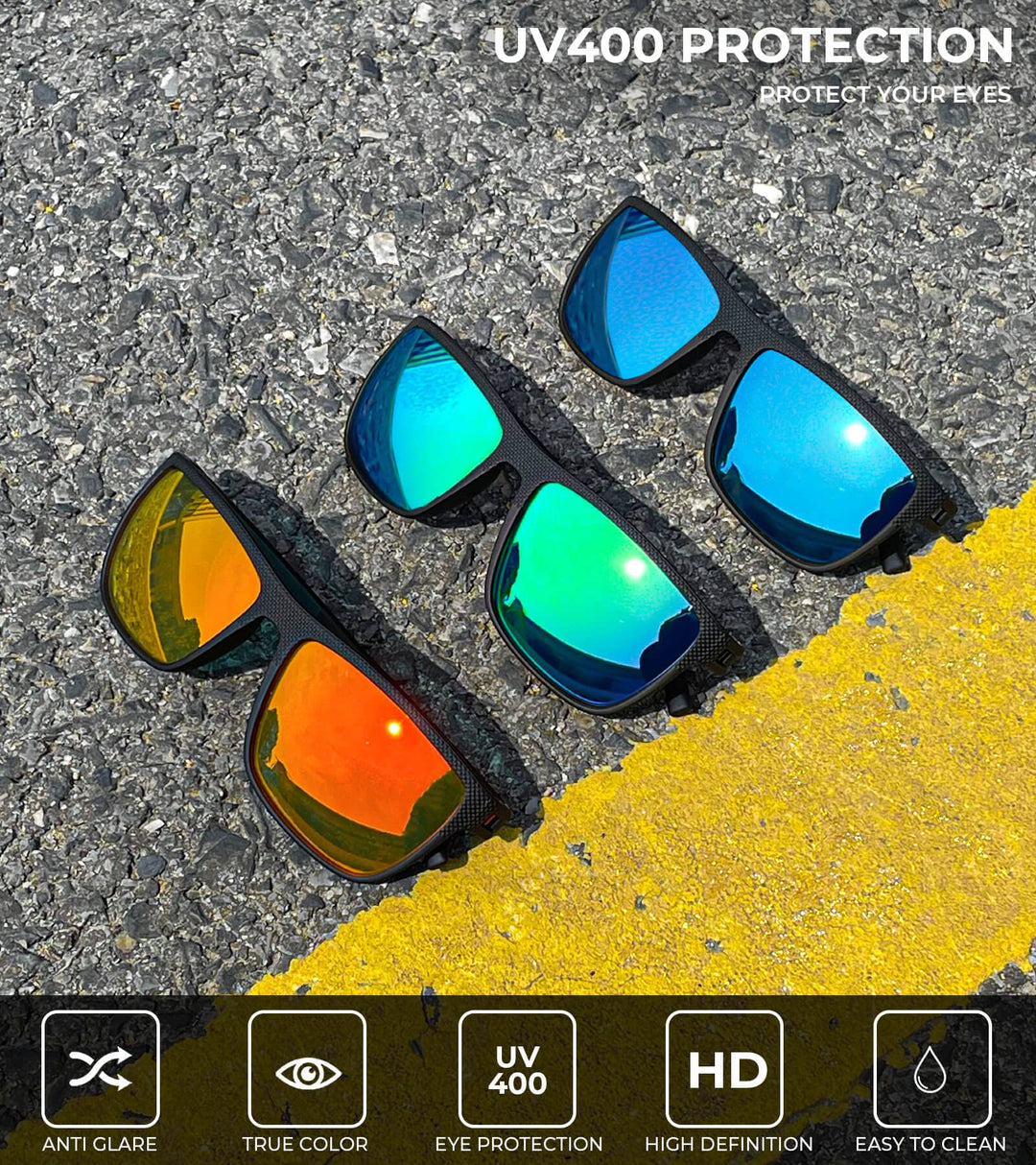 KALIYADI Polarized Sunglasses Men, Lightweight Mens Sunglasses Polarized UV Protection Driving Fishing Golf (Ice Blue/Green/Red