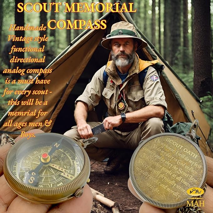 Handmade Scout Compass with Engraved Oath – Solid Brass, Perfect Motivational & Inspirational Gift for Boys, Teenagers & Scouts, Adventure Compass for Hiking, Camping & Outdoor Lovers