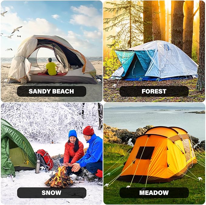 36 Tent Stakes Heavy Duty Metal Tent Stakes Screw in Camping Stakes with Luminous Head Ground Anchor Pegs Threaded Tent Spikes with Hex Head Driver and Storage Box