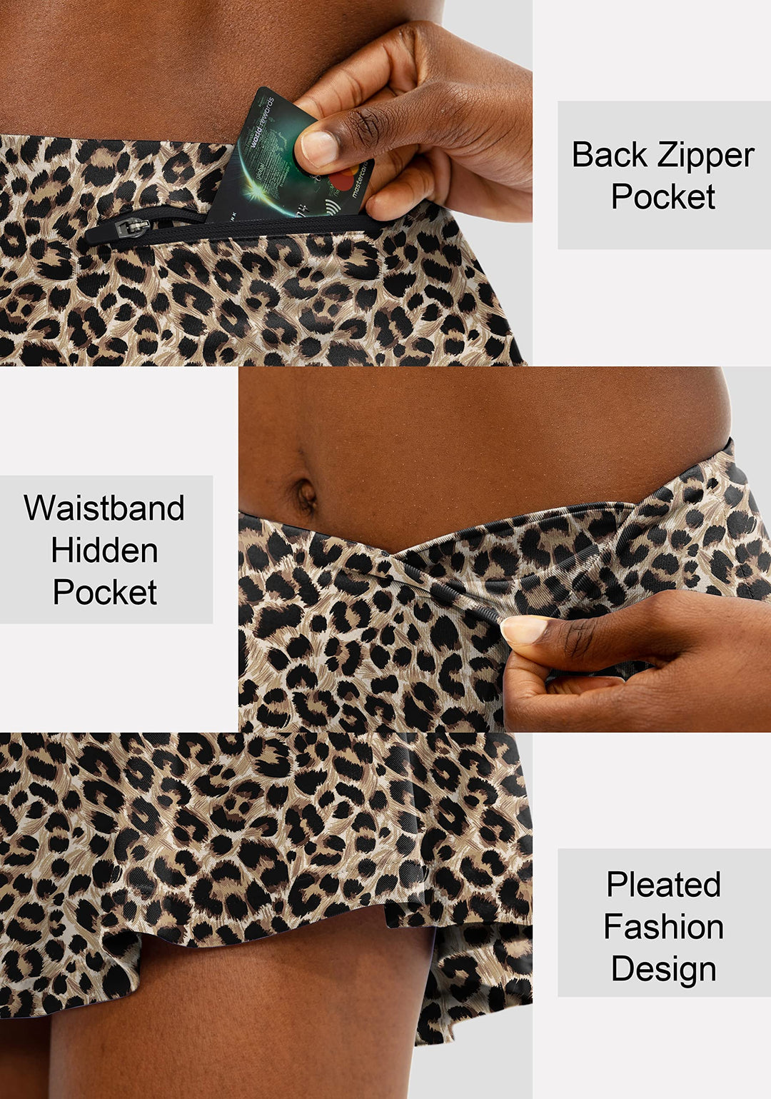 SANTINY Pleated Tennis Skirt for Women with 4 Pockets Women's High Waisted Athletic Golf Skorts Skirts for Running Casual (Leopard_XXS)