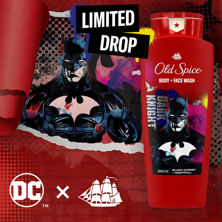 Old Spice Cleansing Body Wash for Men, 3X Defense, 24/7 Shower Fresh with Lasting Scent, 2-in-1 Body & Face Wash, Smell Like a Hero, Batman, Black Cherry and Nightfall Scent, 24 oz