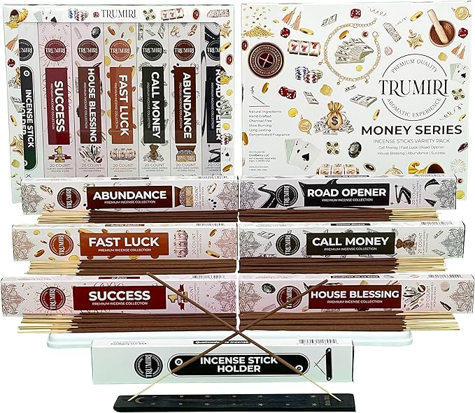 Money Incense Sticks - Total 120 Insence-Sticks (20 Inscents x 6 Insense) Inciensos Aromaticos Para La Casa Incents to Attract Money Luck Success Abundance Blessing Road Opener + Incense Holder