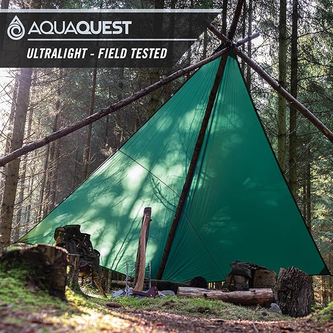 AquaQuest Guide Camping Tarp - Ultralight Tent Cover or Rain Fly - Waterproof Camping Gear Must Haves for Hiking, Hammock, Bivy & Survival
