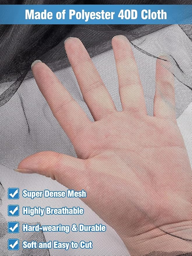 Mosquito Net for Patio - 10Ft x 33Ft for Each Garden Mesh Screen Barrier, Super Dense Patio Netting for for Balcony Porch Umbrella Fruit Tree Gazebo Canopy RV Camping, Black