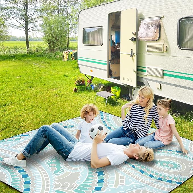 Beach Blanket Sandproof Extra Large Beach Mat Adults Waterproof Quick Drying Sand Free Mat Made by Premium Polyester with 4 Stakes & 4 Corner Pockets for Outdoor Travel Camping Hiking