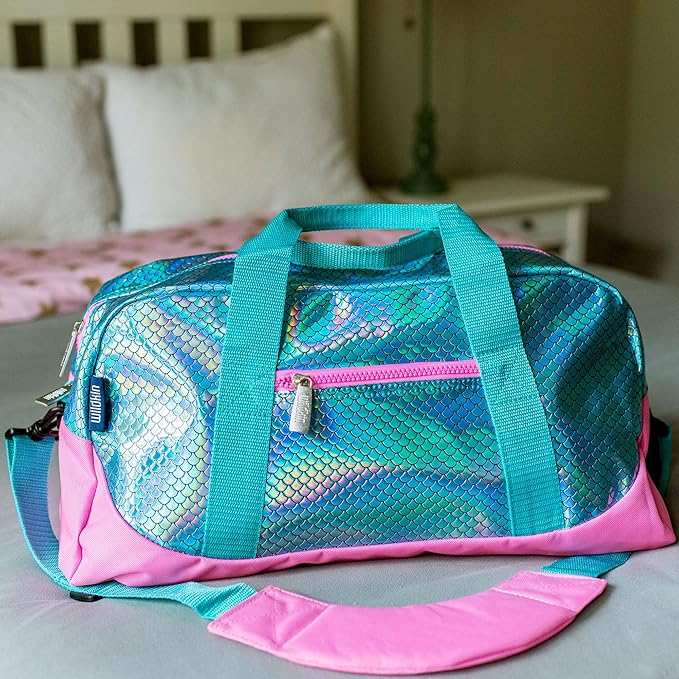 Wildkin Kids Overnighter Duffel Bag – Carry-On Size, Ideal for School & Sleepovers - Mermaid Scales