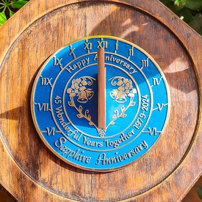 Anniversary Sundial Gift for 45th Sapphire Wedding Anniversary in 2024 - Recycled Metal Home Decor Or Garden Present Idea - Handmade in UK for Him, Her Parents Or Couples 45 Year Celebration