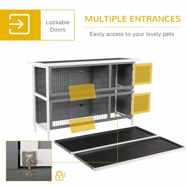 CoSoTower 54" 2-Story Large Rabbit Hutch Bunny Cage Wooden Pet House Small Animal Habitat with Lockable Doors, No Leak Tray and Waterproof Roof for Outdoor/Indoor Dark Grey