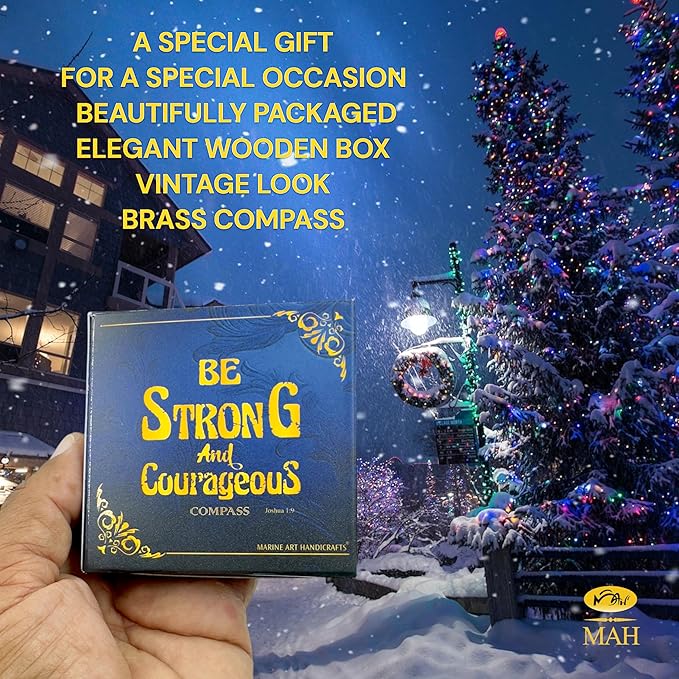 Bible Verse Brass Compass – “Be Strong and Courageous” (Joshua 1:9) | Christian Gift for Graduation, Baptism, Confirmation – Religious Keepsake for Boys, Girls, Teens, Men, Pastors & Church Events
