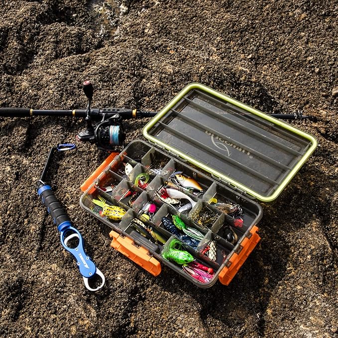 BLISSWILL Fishing Tackle Storage Trays,Fishing Tackle Box,Storage Organizer Box,3600/3700 Tackle Trays with Removable Dividers,Tea-Colored Transparent Waterproof Fishing Tackle Storage