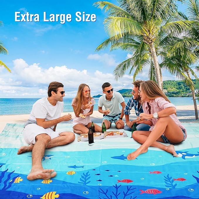 Beach Blanket Waterproof Sandproof, 111x121Inch Sand Free Beach Mat, Quick Drying, Light Weight and Portable Outdoor Picnic Mat for Travel, Camping