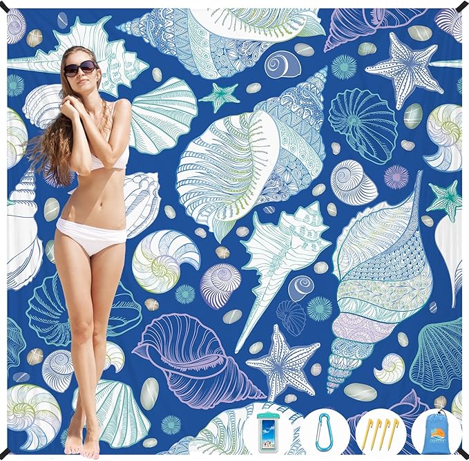 Beach Blanket Waterproof Sandproof 1-7 Adult Oversized 78 '' × 81 '' Lightweight Durable Compact Sand Free Beach Mat for Travel Camping Hiking Picnic Blanket Extra Large