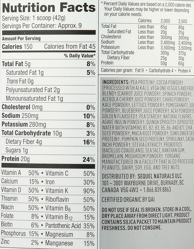 Vega Organic All-in-One Vegan Protein Powder, Chocolate - Superfood Ingredients, Vitamins for Immunity Support, Keto Friendly, Pea Protein for Women & Men, 13.2 oz (Packaging May Vary)