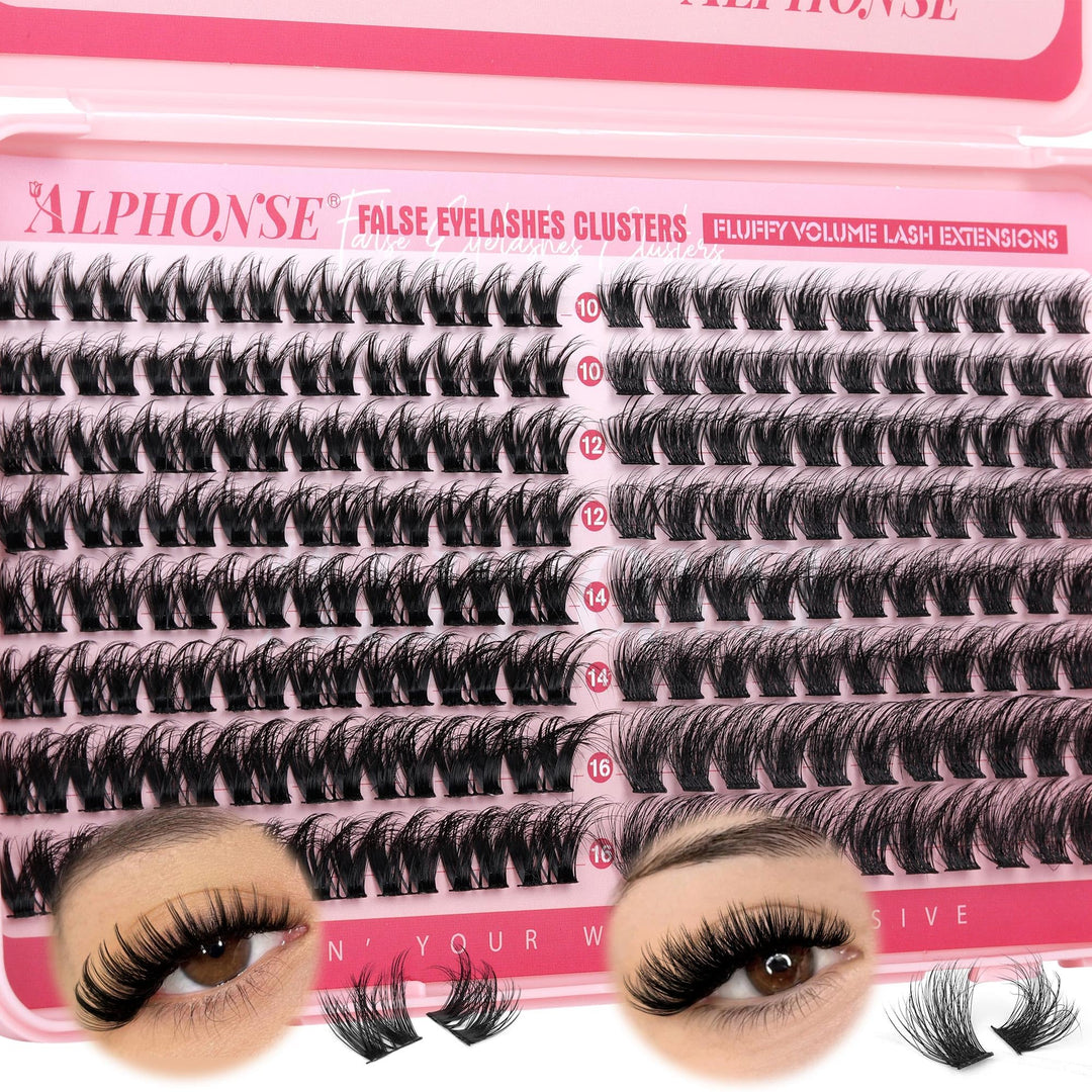 ALPHONSE Lash Clusters 2 Styles Cluster Eyelash Extensions Fluffy 10-16mm Individual Lashes Clusters Wispy DIY Lash Extensions for Beginners at Home Pestañas Pelo a Pelo