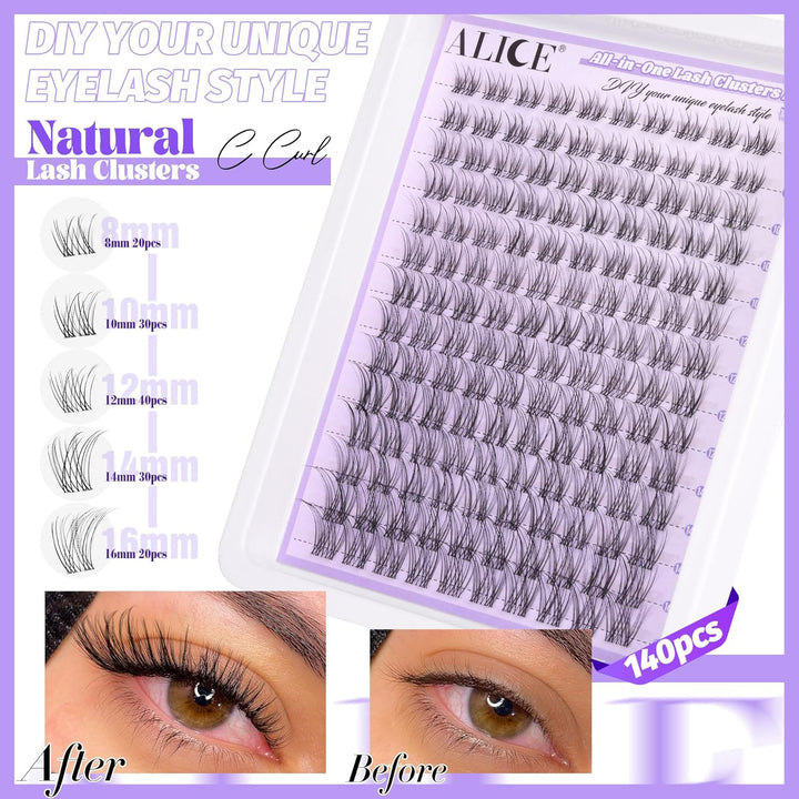 ALICE DIY Natural Lash Clusters | Wispy Anime Cat Eye | 10-16mm, 144 Pcs