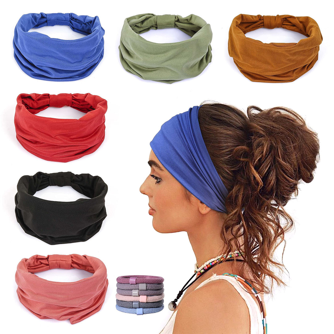 GILI 6 Pack Wide Headbands for Women Non Slip Soft Elastic Hair Bands Yoga Running Sports Workout Gym Head Wraps, Knotted Cotton