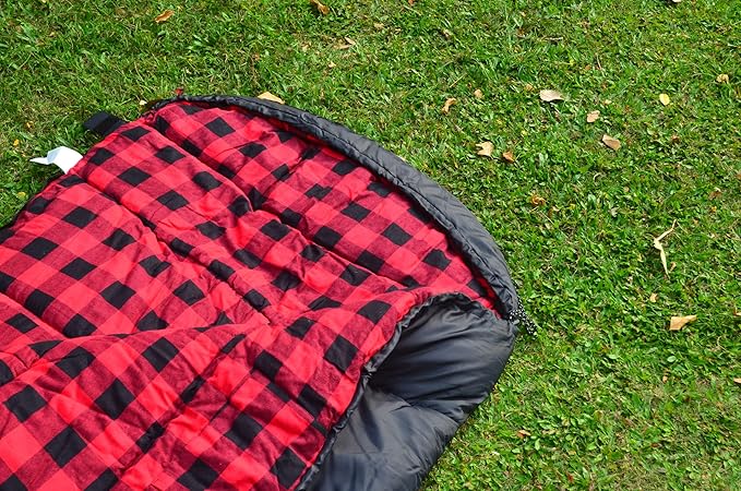 AGEMORE Cotton Flannel Sleeping Bag XL for Camping, Envelope Sleeping Bags for Adults 91"X35", Great for 3-4 Season Traveling, Hiking & Outdoor Activities, Waterproof Comfort with Compression Sack