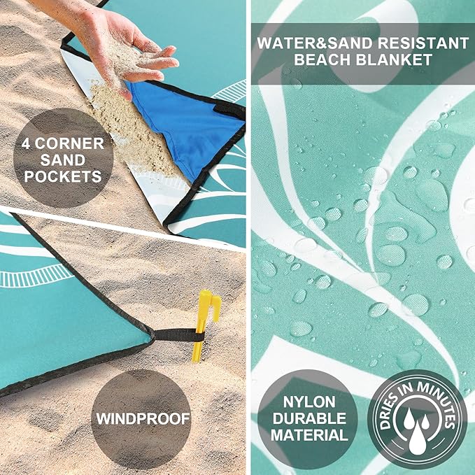 AISPARKY Beach Blanket Waterproof Sandproof, Oversized Large Beach Mat 79" X 83"/120"x108" for 1-8 Adults, Quick Drying&Compact&Lightweight, Picnic Mat Vacation Essentials for Beach Camping Travel