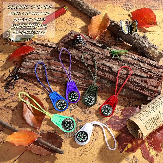 27PCS Mini Compass for Kids Hiking Small Compass Keychain Bulk, Cute Kids Scout Pocket Compasses for Party Favor Survival Kits Watchband Bracelet Necklace Keychain (9 Colors)
