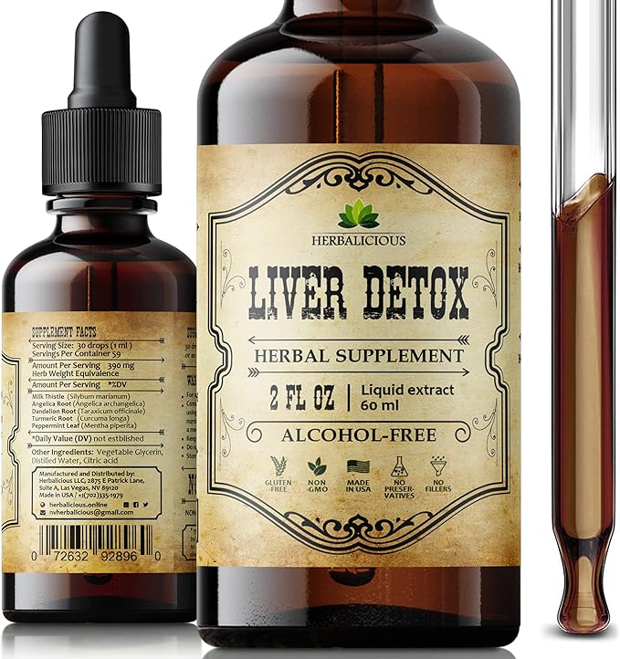 Liver Supplement – Natural Liver Support Drops – Herbal Supplement Drink with Milk Thistle, Angelica Root, Dandelion Root, Turmeric, Peppermint - Liver Cleanse Detox – 2 fl oz