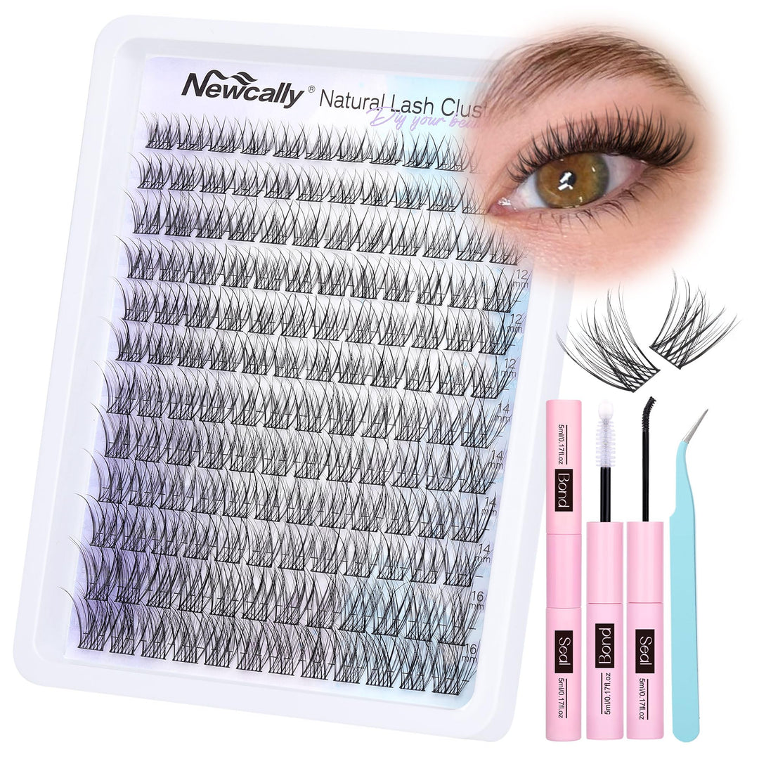 Natural Lash Clusters Kit Wispy Lash Extension Kit Cluster Eyelash Extension C Curl Cluster Lashes Kit DIY Eyelash Extension Kit Natural Eyelash Clusters with Lash Bond and Seal by Newcally