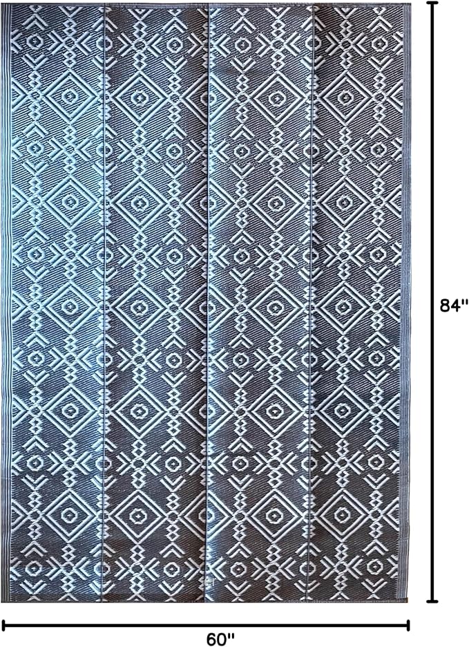 BalajeesUSA Outdoor Rug - 5x7 Grey Reversible Recycled Plastic Straw Patio Decor Waterproof Large RV Camper mat Camping 7032