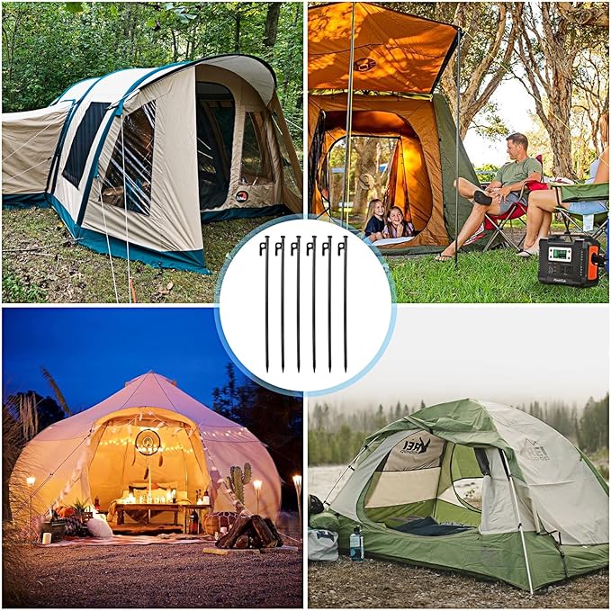 12PCS Tent Stakes Heavy Duty, 16Inch Metal Camping Stakes Tent Pegs for Outdoors Mountain-Climbing Camping Hiking
