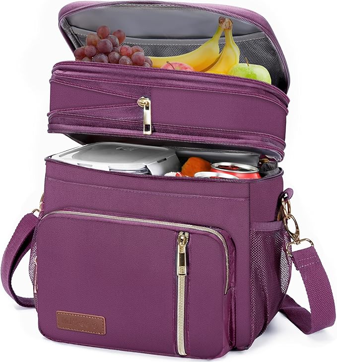 MIYCOO Lunch Bag for Women Men Double Deck Lunch Box - Leakproof Insulated Soft Large Adult Lunch Cooler Bag for Work (Purple,15L)