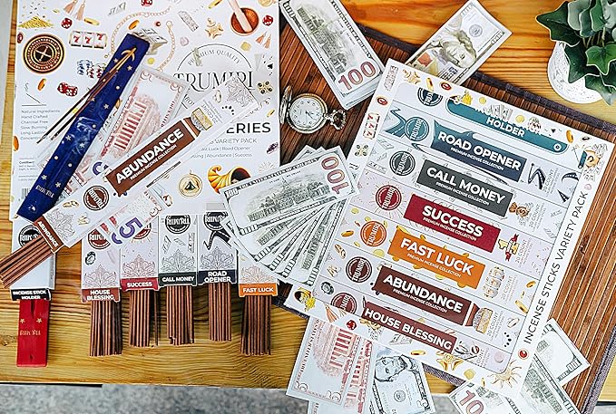 Money Incense Sticks - Total 120 Insence-Sticks (20 Inscents x 6 Insense) Inciensos Aromaticos Para La Casa Incents to Attract Money Luck Success Abundance Blessing Road Opener + Incense Holder