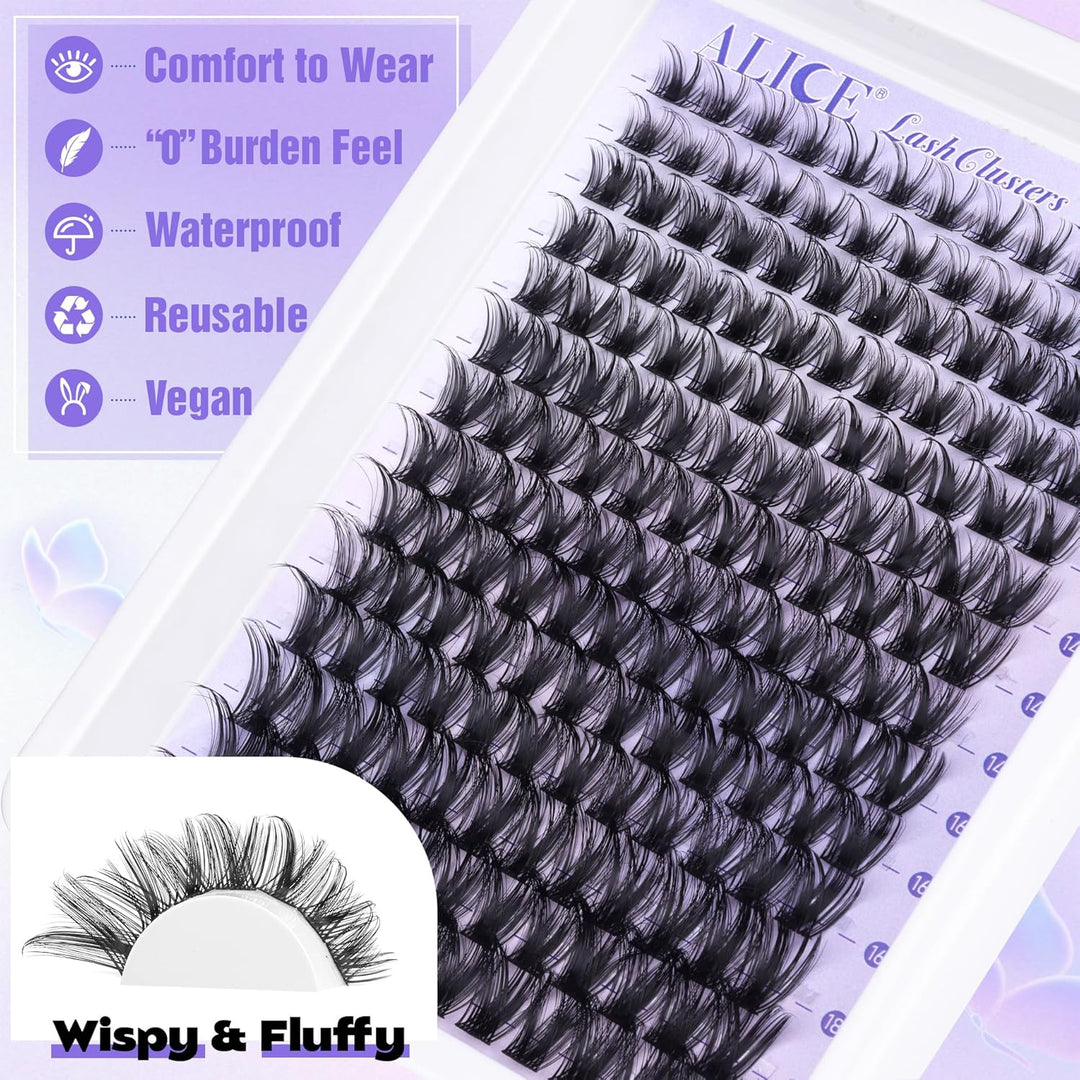 ALICE DIY Natural Lash Clusters | Wispy Anime Cat Eye | 10-16mm, 144 Pcs