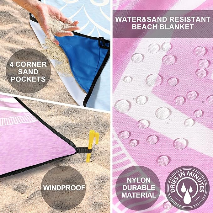 AISPARKY Beach Blanket Waterproof Sandproof, Oversized Large Beach Mat 79" X 83"/120"x108" for 1-8 Adults, Quick Drying&Compact&Lightweight, Picnic Mat Vacation Essentials for Beach Camping Travel