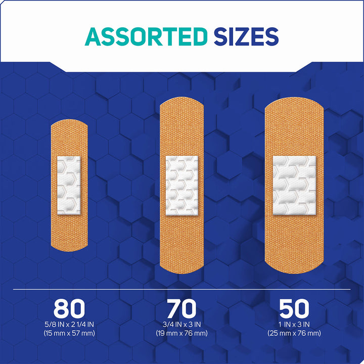 Care Science Fabric Adhesive Bandages, 200 ct Bulk Assorted Sizes | Flexible + Breathable Protection Helps Prevent Infection for First Aid and Wound Care