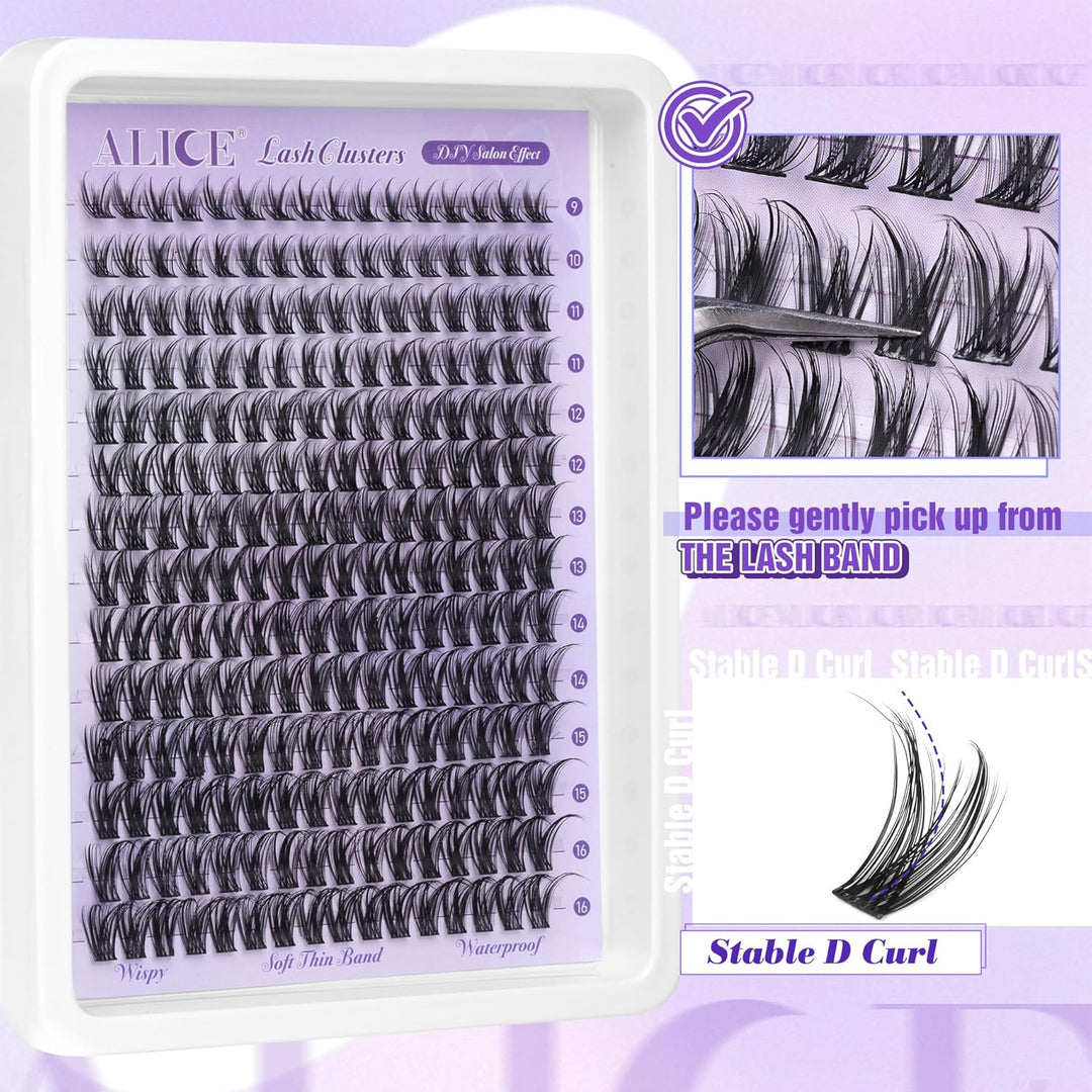 ALICE DIY Natural Lash Clusters | Wispy Anime Cat Eye | 10-16mm, 144 Pcs