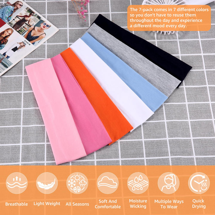 DiyJibb Headbands for Women Non Slip - 7PCS Fashion Sports Hair Bands for Women's Hair, Soft Cotton Cloth Stretchy Headbands for Women for Workout Yoga Running