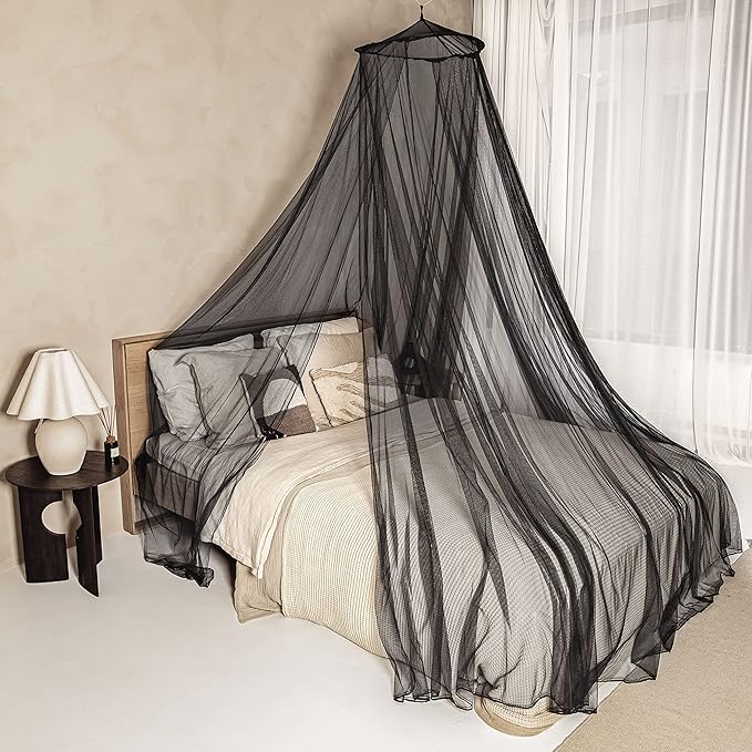 Black Mosquito Net for Single to King-Sized Beds – 2 Openings or Fully-Enclosed Bed Canopy – Conical Design for Decoration or Travel – Free Bag & Hanging Kit for Easy Setup