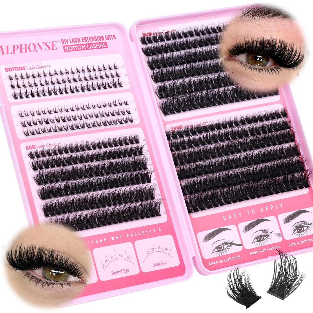 Fluffy Lash Clusters with Bottom Lashes Clusters 480pcs Wispy Individual Lashes Cluster Eyelash Extensions Thick Volume Eyelash Clusters 5 Styles Mixed by ALPHONSE