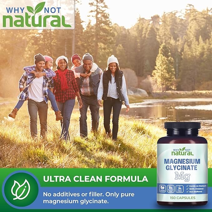 Why Not Natural Magnesium Glycinate 500 mg Capsules Supplement - Vegan, 100% Pure, No Filler - Supports Sleep and Relaxation