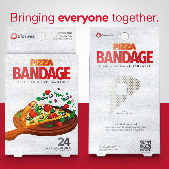BioSwiss Bandages, Pizza Shaped Self Adhesive Bandages, Latex Free Sterile Wound Care, Fun First Aid Kit Supplies for Kids, 24 Count