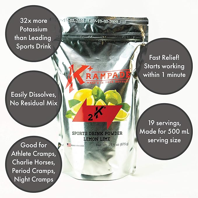 Electrolytes Powder Potassium Supplement - 2000 mg K+, >2X More Than Coconut Water | Cramp Relief and Prevention | Hydration Powder (Lemon Lime)