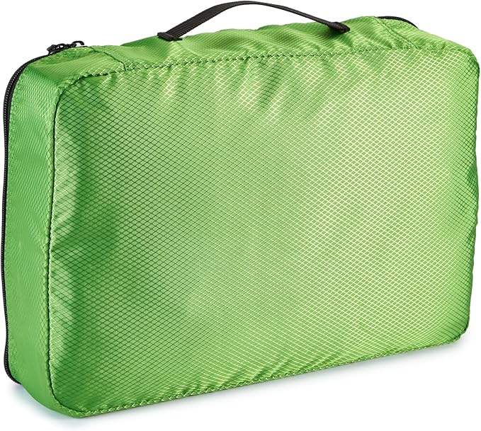 Amazon Basics Medium Packing Cubes for Travel, Packing Organizers, 4-Piece-Set With Double Zipper Pulls and Mesh Top Panel, 100% Durable Polyester, Green, 13.8"L x 9.8"W x 3"H