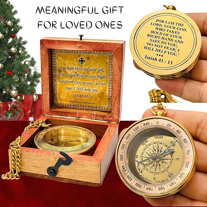 Divine Path Finder Compass - Isaiah 41:13 Quote Engraved Inspirational Gift of Heavenly Guidance Uplifting Appreciation Gifts
