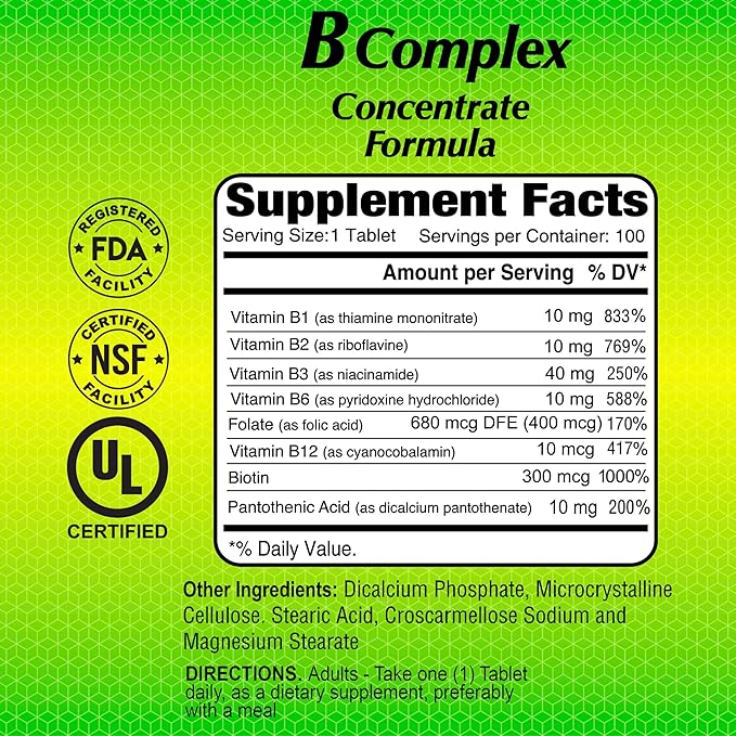 ALFA VITAMINS B Complex Formula - Daily Nutritional Supplement - B Vitamins for a Healthier Heart and Nervous System, and Natural Energy Increase - 100 Tablets