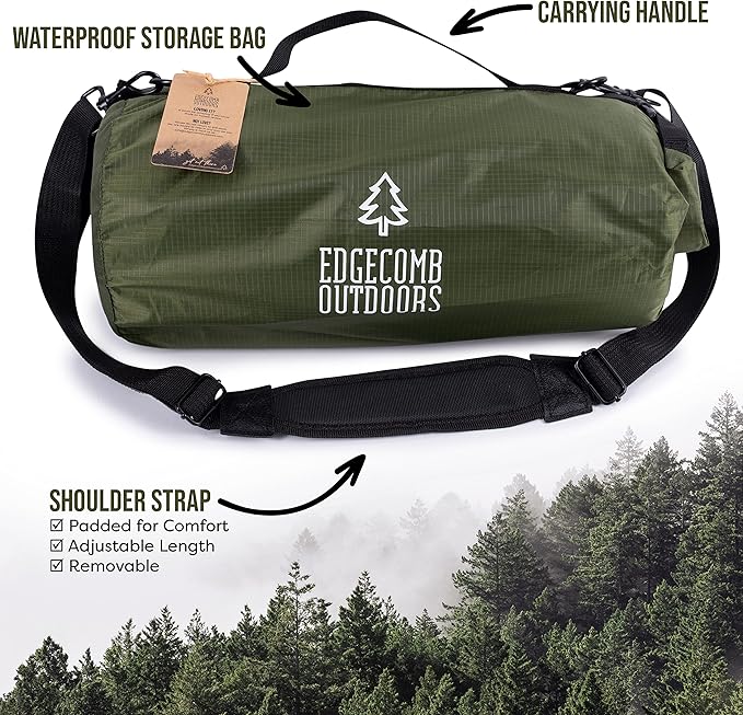 Large Waterproof Outdoor Camping Blanket by Edgecomb, Lightweight Picnic Blanket for Cold Weather, Stadium, Camp, Insulated Windproof, Ripstop Nylon with Waterproof Storage Bag, Micro Fleece (Green)