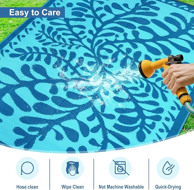 Anidaroel 8x10 Outdoor Rug for Patios Clearance, Waterproof Camping Rug for Outside RV, Reversible Plastic Straw Outside Rugs, Large Outdoor Area Rug for Garden, Camper(Blue,8’x10’)