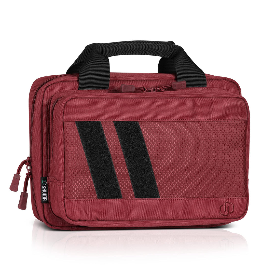 Savior Equipment Specialist Series Tactical Double Scoped Handgun Firearm Case Pistol Bag for Outdoor Hunting Shooting Range, Lockable Compartment, Additional Magazine Storage Slots, Red