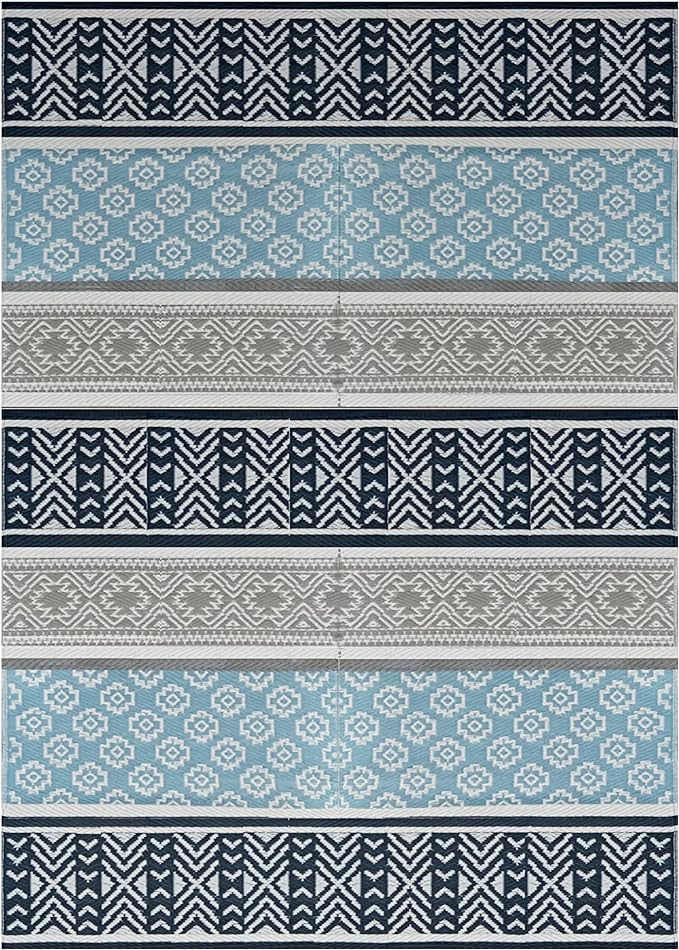 BalajeesUSA Outdoor Plastic Patio Rugs – 5x7, Grey, Teal Multipurpose Reversible mats Woven Plastic Straw All-Weather and Waterproof Rug Camper Mats Outdoor