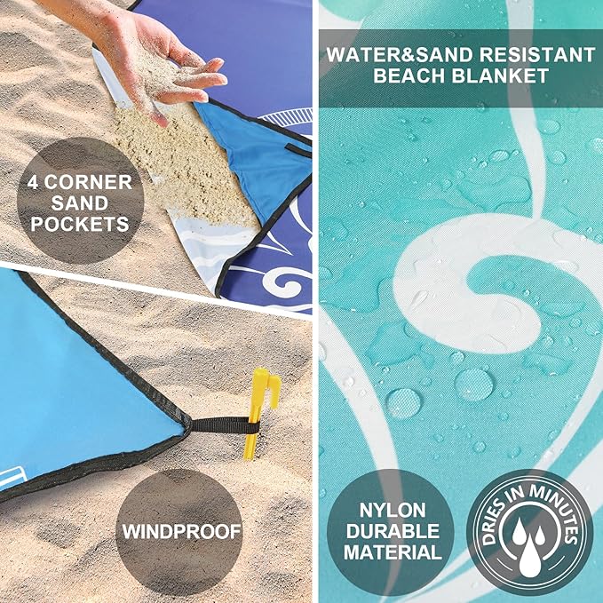 AISPARKY Beach Blanket Waterproof Sandproof, Oversized Large Beach Mat 79" X 83"/120"x108" for 1-8 Adults, Quick Drying&Compact&Lightweight, Picnic Mat Vacation Essentials for Beach Camping Travel