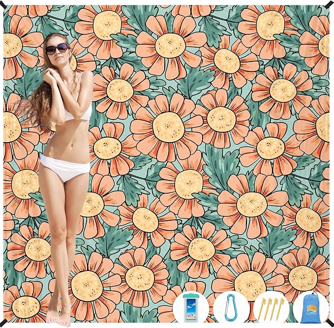 Beach Blanket Waterproof Sandproof 1-7 Adult Oversized 78 '' × 81 '' Lightweight Durable Compact Sand Free Beach Mat for Travel Camping Hiking Picnic Blanket Extra Large